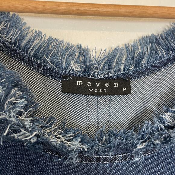 Maven West – Frayed Denim Tank Top Blouse with Fringe Hem - Picture 7 of 9
